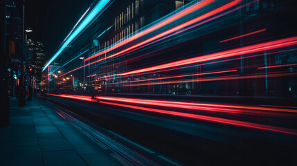 Fototapeta premium Nighttime city streets with colorful light trails from passing vehicles