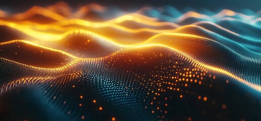 Fototapeta premium Abstract wavy surface of glowing particles.