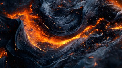 Molten Lava Flowing Through Dark Volcanic Rock