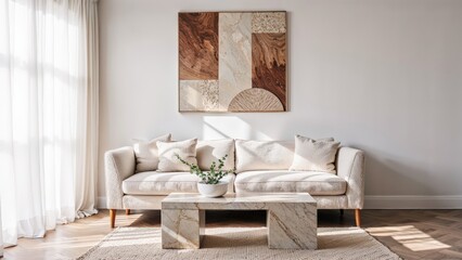 Generative AI, Contemporary living room with textured sofa and neutral tones