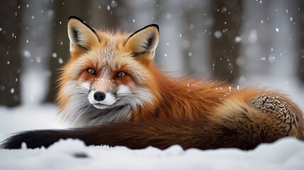 Fototapeta premium Majestic Red Fox Relaxing in a Snowy Winter Wonderland
