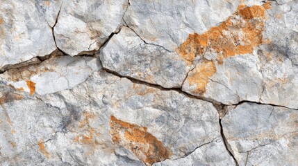 Obraz premium Cracked Gray Rock Face with Orange Mineral Deposits