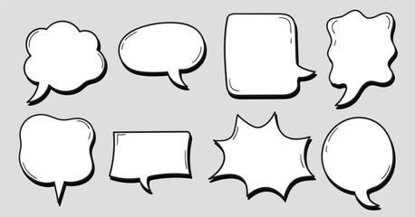 Set of handwritten speech bubbles, blank bubble chat
