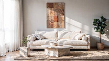 Generative AI, Contemporary living room with textured sofa and neutral tones