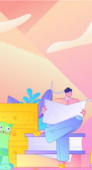 Character reading quietly vector concept operation hand drawn illustration
