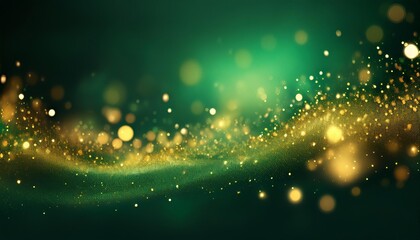 green glow with gold particle abstract bokeh background - Powered by Adobe