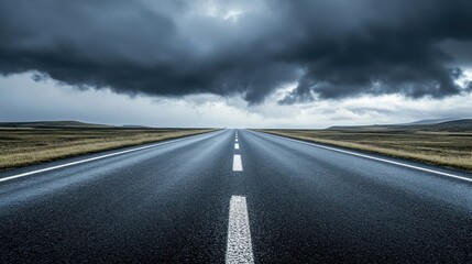Naklejka premium Endless Road Under Stormy Skies: A Journey into the Unknown
