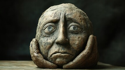 Obraz premium Contemplation: A Stone Face Sculpture