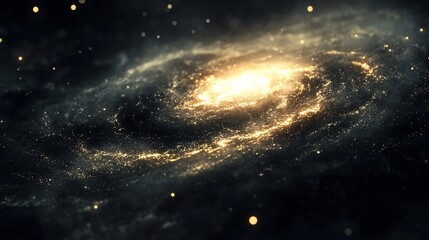 Fototapeta premium Spiral galaxy with golden spiral arms in dark space.