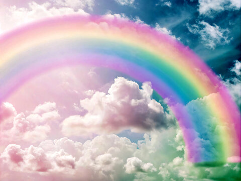 rainbow in the sky. rainbow, sky, clouds, cloud, nature, summer, color, illustration, landscape, weather, light, spring, blue, colorful, vector, sun, cartoon, art, spectrum, cloudscape, beautiful, bea