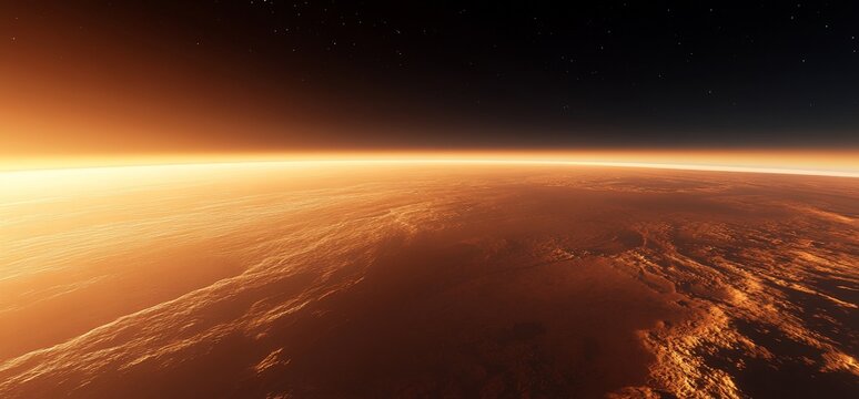 Sunrise over a fiery alien planet.
