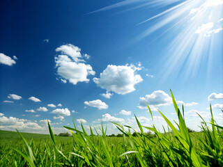 Obraz premium grass and sky. grass, sky, field, nature, green, summer, meadow, blue, spring, landscape, cloud, agriculture, sun, plant, lawn, clouds, environment, rural, wheat, outdoors, bright, horizon, fresh, nat