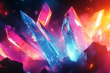 Vibrant crystal formations glowing in a mystical landscape.