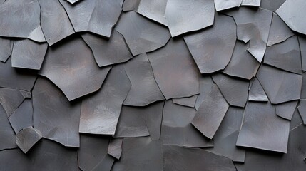 Material science alloys concept. Textured slate tiles arranged in an overlapping pattern, showcasing various shades of gray.