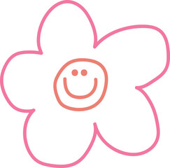 Happy Flower, Pink Line Art, Simple Vector Illustration