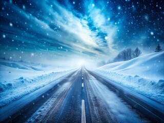 Obraz premium Snow Road Hazards: Low Visibility Winter Driving Conditions, Dangerous Snowy Roads 