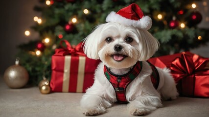 smilin a christmas costume with Christmas theme background