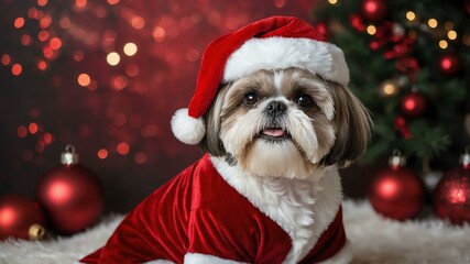 smilin a christmas costume with Christmas theme background