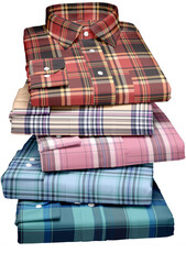 A stack of plaid structured shirt