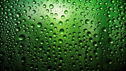 Water drops on black glass with green light background, water drops, black glass, green light, illuminated, abstract, reflection