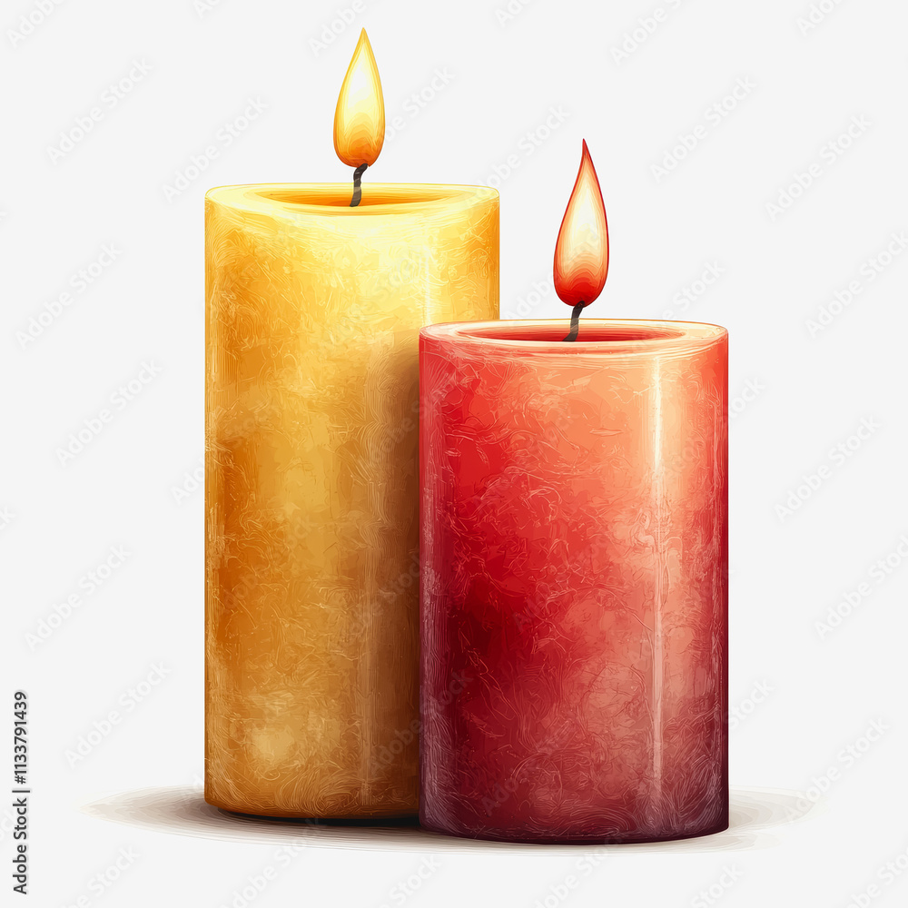 Poster elegant arrangement of two candles with one positioned on top, casting a warm glow and creating a co