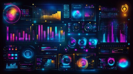 Obraz premium High-tech digital interface with glowing holographic elements futuristic HUD design and a sleek black background perfect for technology or innovation themes