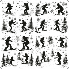 set of silhouettes of people, silhouettes of people, Winter Joy Silhouettes icon