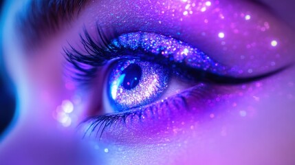 Obraz premium The mesmerizing allure of a neon-lit close-up of an eye.