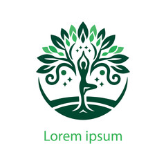 Peaceful yoga tree pose logo