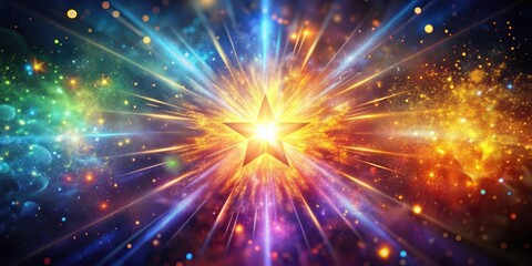 Obraz premium Explosion star with particles on abstract multicolored background, Explosion, star, particles, abstract, multicolored
