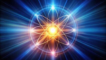 Fototapeta premium Abstract background of glowing atom with light rays , atom, light, ray, glow, abstract, background, science, energy