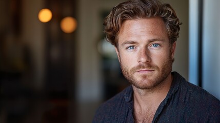 Obraz premium Portrait of a Handsome Man with Blue Eyes