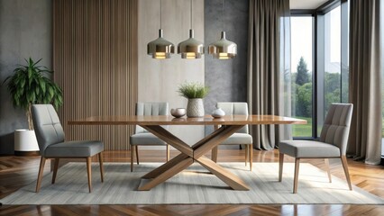 Obraz premium Sleek and contemporary dining table perfect for modern interior design, minimalist, stylish, elegant