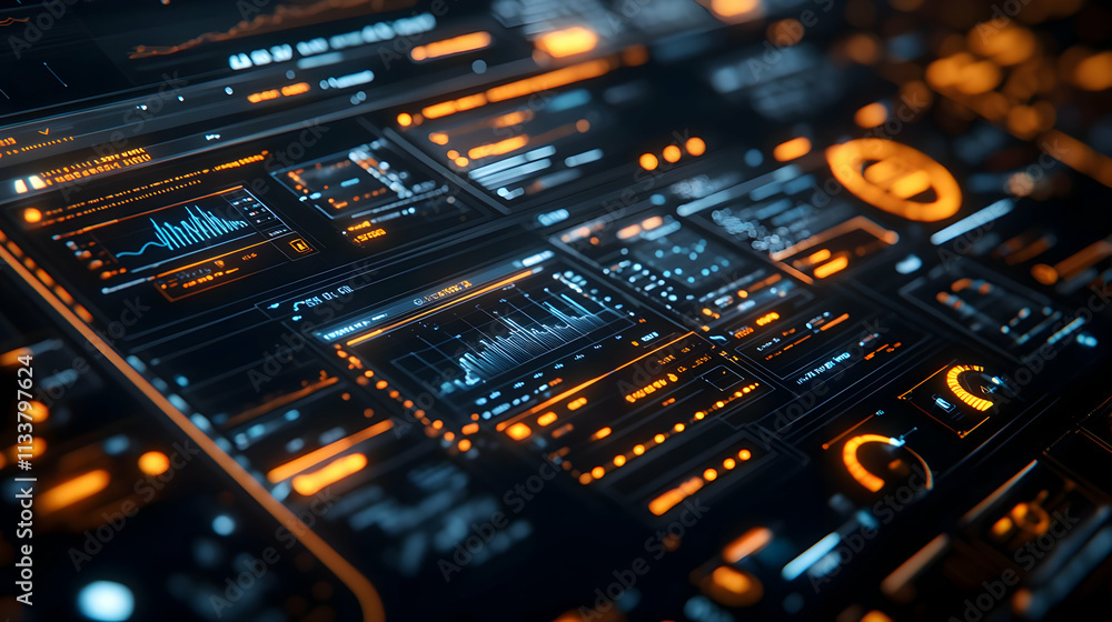 Aufkleber a futuristic digital dashboard displaying data analytics and visualizations.