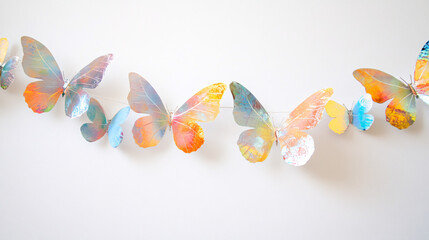 pastel butterfly garland decoration on white background