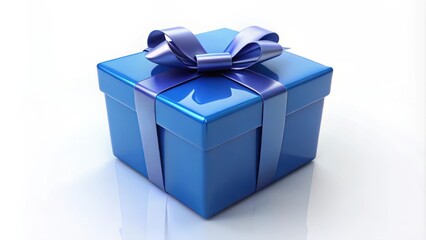 Obraz premium Blue gift box with a rendering isolated on white background, present, surprise, celebration, ribbon, bow