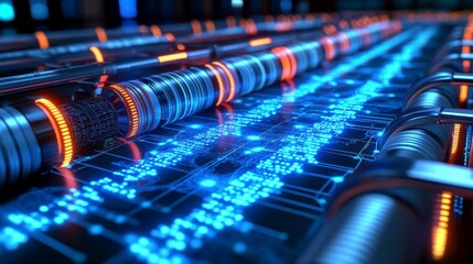 3D rendered world map illustration on a blue background depicting big data and networking concepts ideal for digital technology, global business, and modern innovation visuals