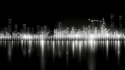 Widescreen abstract financial chart with uptrend line graph and candlestick on black and white background ideal for illustrating stock market trends, financial analysis, and investment concepts