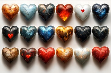 Fototapeta premium Group of Hearts on a White Surface.