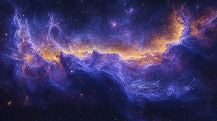 Fototapeta premium Cosmic nebula with vibrant purple and orange hues, swirling gas clouds, and distant stars.