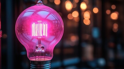 Pink Illuminated Edison Style Light Bulb Glowing Brightly