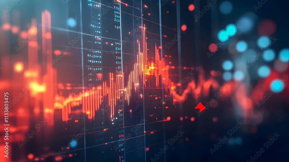 Poster abstract financial data visualization with dynamic charts and colorful glowing elements showcasing t