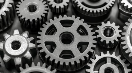 Abstract grey wheel geometric background featuring a series of interconnected gear shapes, symbolizing the advancement of technology and mechanical design in a sleek vector format.