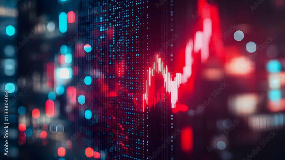 Poster colorful digital stock market chart with fluctuating graph showing red and blue data points represen