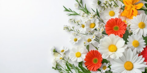 Obraz premium Colorful Mix of Fresh Blooming Flowers on White Background