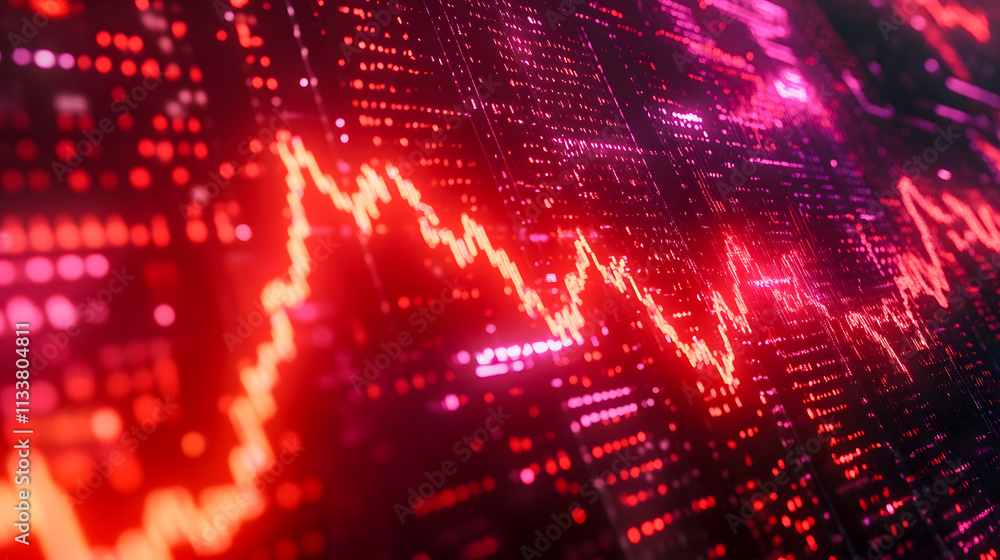 Aufkleber abstract data visualization of digital stock market trends with red and pink light effects and fluct