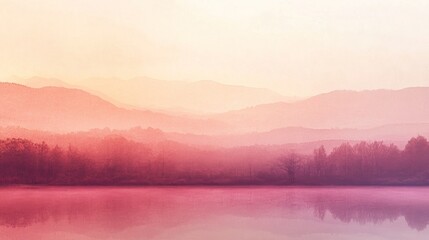 Fototapeta premium Serene landscape with soft pink and purple hues reflected in a calm lake at sunset.