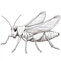 Obraz premium Detailed line drawing of a grasshopper in profile view.