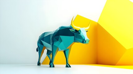 Obraz premium Green Wall street bull on minimalist light background