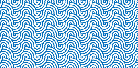 Vector blue overlapping and fabric pattern with waves geometric retro white background. blue seamless overlap stripe geomatics create retro line pattern background	
